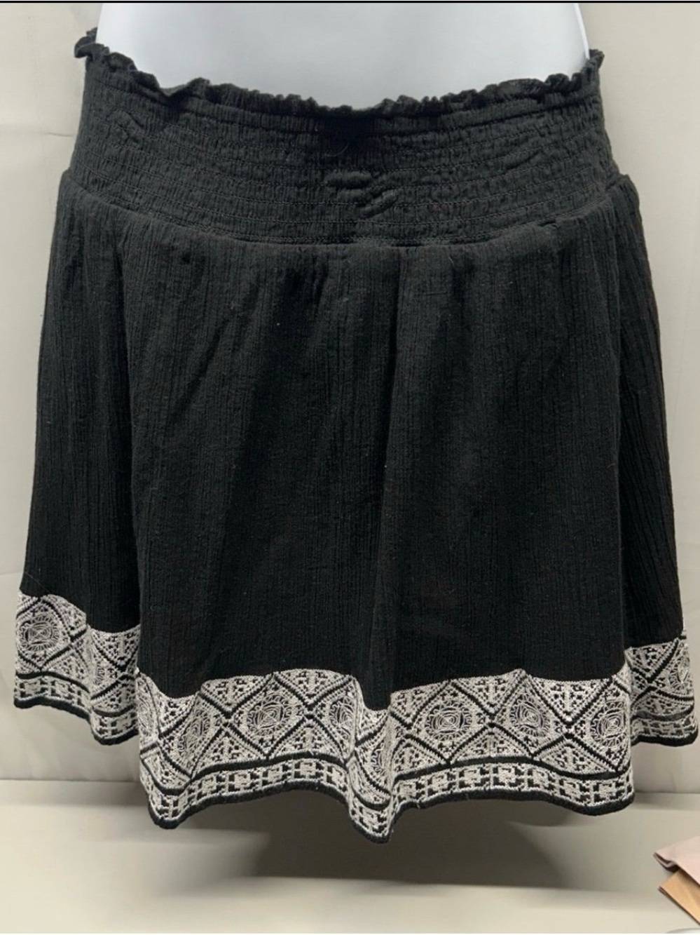 Old Navy Black Mini Skirt with White Embroidered Hem